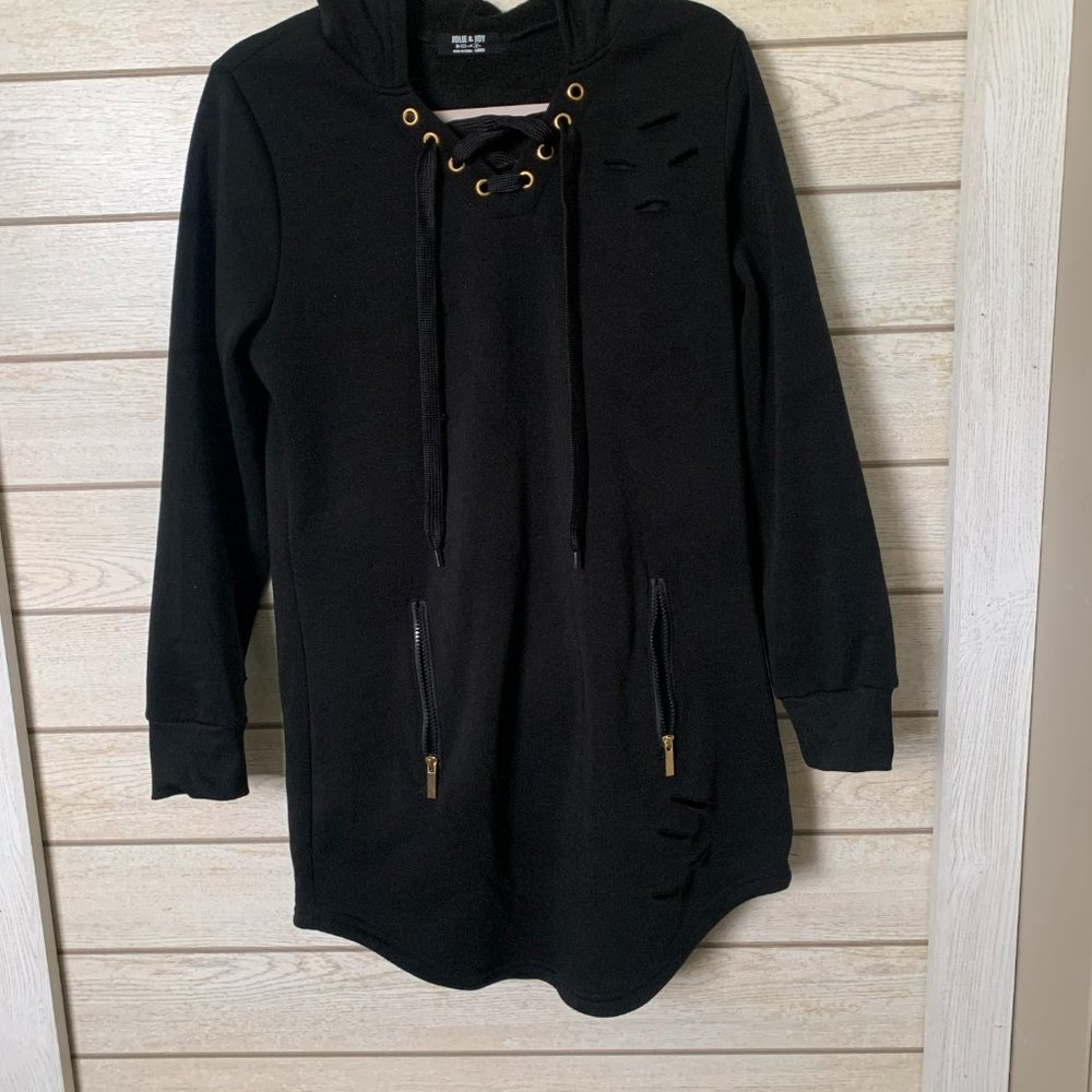 Jolie & Joy Lace-Up Front Hooded Sweatshirt Dress